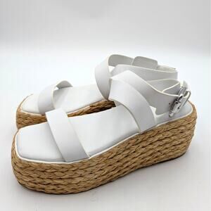 Donna Karan Pure Lalah Ankle Strap Raffia Platform Sandal White Size US9M EU40